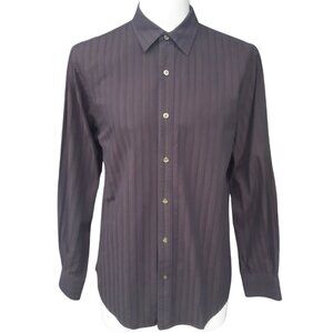 Perry Ellis SZ M Men's 100% Cotton Brown Striped Button Up Shirt